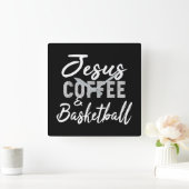 Jesus Love | Jesus Coffee en Basketball Vierkante Klok (Huis)