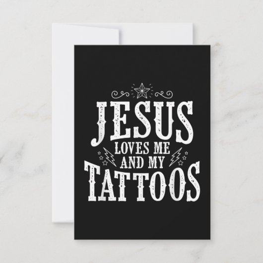 Jesus Love | Jezus houdt van mij en mijn Tattoos RSVP Kaartje (Voorkant)