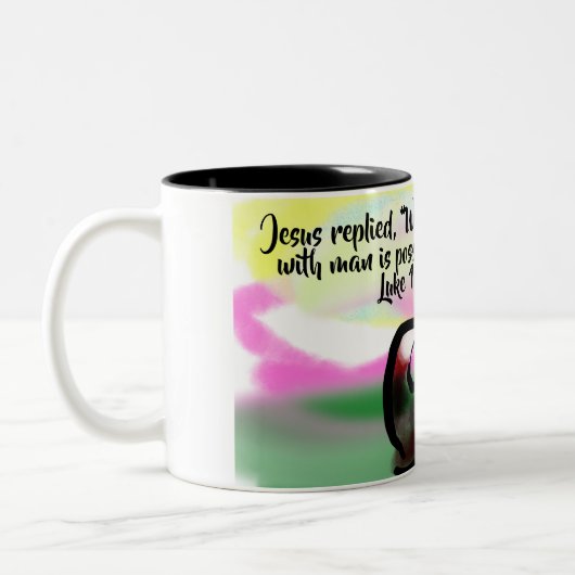 jesus love  tweekleurige koffiemok (Links)