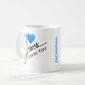 Jesus Love You - Blue Heart Coffee Mok (Voorkant links)