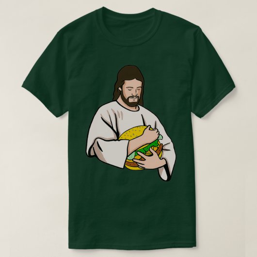 Jesus Loves Burgers Jesus Holding A Burger T-shirt (Design voorkant)