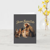 Jesus Loves Cats Christian Cat Lover Jesus Hugs Ca Kaart (Gele Bloem)
