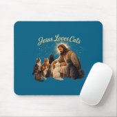 Jesus Loves Cats Christian Cat Lover Jesus Hugs Ca Muismat (Met muis)