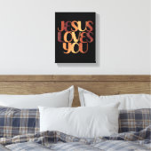 Jesus Loves Christelijk Lettertype Ontwerp Canvas Afdruk (Insitu (Slaapkamer))