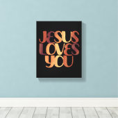 Jesus Loves Christelijk Lettertype Ontwerp Canvas Afdruk (Insitu (Houten vloer))