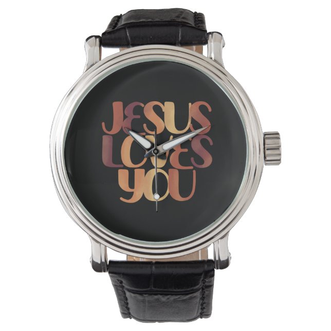 Jesus Loves Christelijk Lettertype Ontwerp  Horloge (Voorkant)