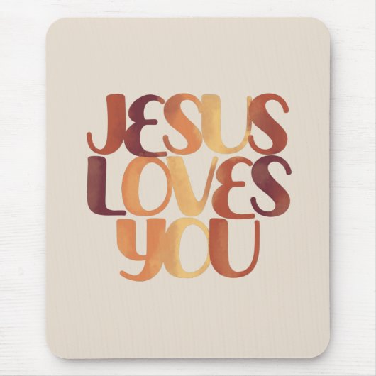 Jesus Loves Christelijk Lettertype Ontwerp Muismat (Voorkant)