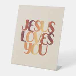 Jesus Loves Christelijk Lettertype Ontwerp  Reclamebord Met Voetstuk