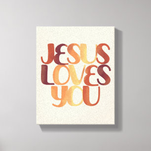 Jesus Loves Christelijk Typografie Ontwerp Canvas Afdruk