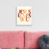 Jesus Loves Christelijk Typografie Ontwerp Canvas Afdruk (Insitu (Woonkamer))