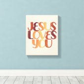 Jesus Loves Christelijk Typografie Ontwerp Canvas Afdruk (Insitu (Houten vloer))