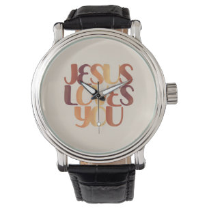 Jesus Loves Christelijk Typografie Ontwerp  Horloge