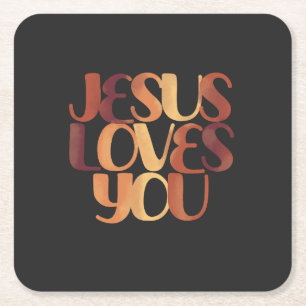 Jesus Loves Christelijk Typografie Ontwerp  Kartonnen Onderzetters