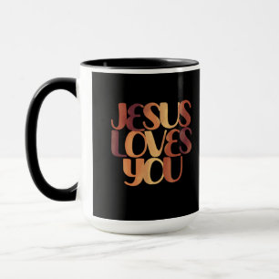 Jesus Loves Christelijk Typografie Ontwerp  Mok