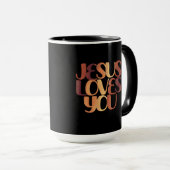 Jesus Loves Christelijk Typografie Ontwerp Mok (Voorkant rechts)