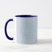 Jesus Loves Christelijk Typografie Ontwerp Mok (Links)