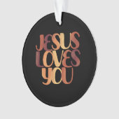 Jesus Loves Christelijk Typografie Ontwerp Ornament (voorkant)