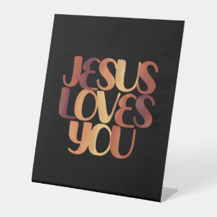 Jesus Loves Christelijk Typografie Ontwerp Reclamebord Met Voetstuk