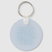 Jesus Loves Christelijk Typografie Ontwerp Sleutelhanger (Achterkant)