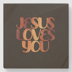 Jesus Loves Christelijk Typografie Ontwerp  Stenen Onderzetter