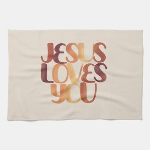 Jesus Loves Christelijk Typografie Ontwerp  Theedoek
