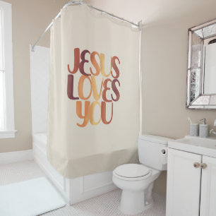 Jesus Loves Christelijke Typografie Ontwerp Douchegordijn