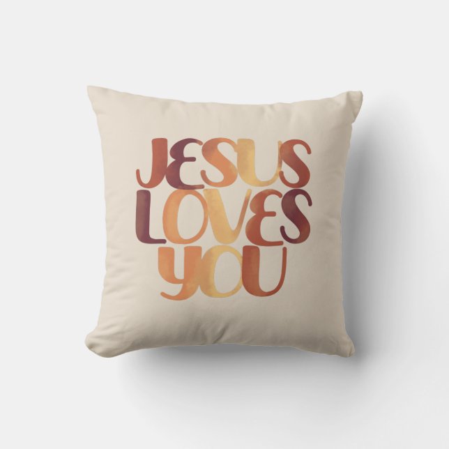 Jesus Loves Christelijke Typografie Ontwerp  Kussen (Voorkant)