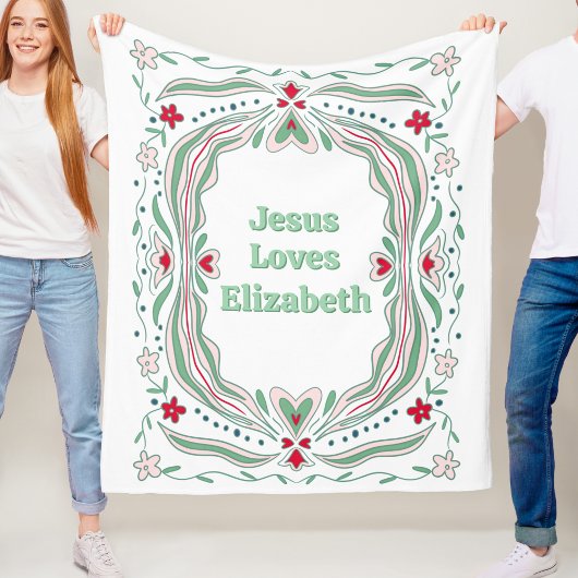 Jesus Loves Custom Name Fleece Blanket Baby Gift