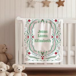 Jesus Loves Custom Name Fleece Blanket Baby Gift Deken