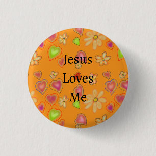 Jesus Loves Me Bloemhartjes Gele Knop Ronde Button 3,2 Cm