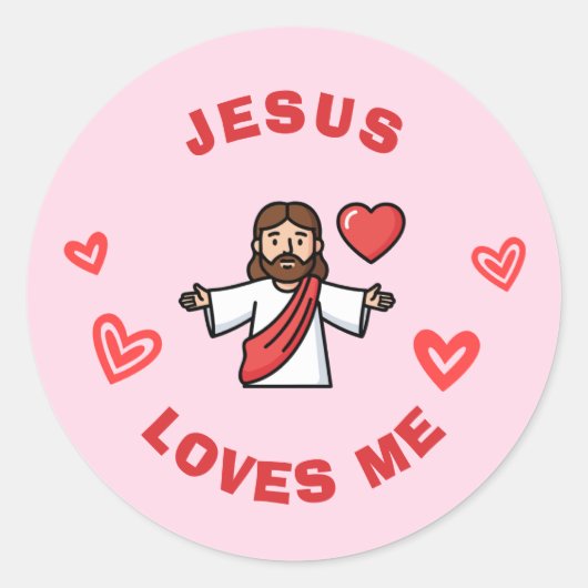 Jesus Loves Me | Children's Christian Valentine Ronde Sticker (Voorkant)