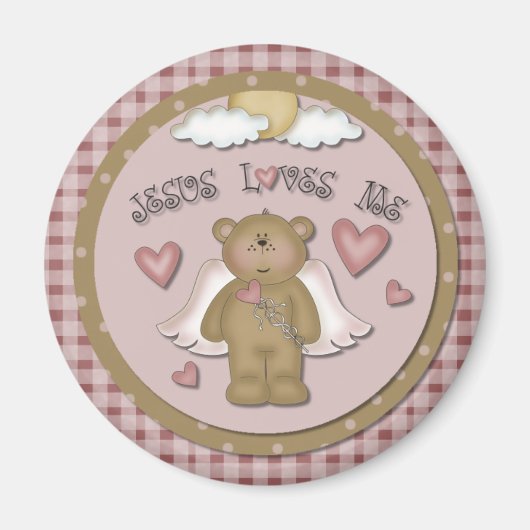 Jesus Loves Me Christelijk Teddy Bear Angel Magnet (Voorkant)