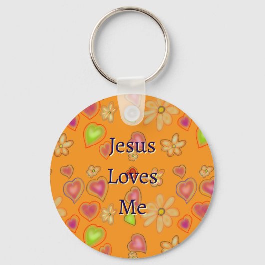 ‘Jesus Loves Me’ Christelijke bloemige aangepaste Sleutelhanger (Voorkant)