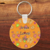 ‘Jesus Loves Me’ Christelijke bloemige aangepaste Sleutelhanger (Voorkant)