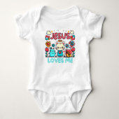 "Jesus Loves Me" Design met Schattigee Cartoon Romper (Voorkant)