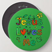 Jesus Loves Me I KellyGrn I Kolossale 6x6 Button (Voorkant /achterkant)