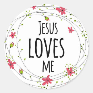 Jesus Loves Me Kruiskrans Bloemen Witte Sticker
