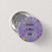 Jesus Loves Me Paarse Knop Ronde Button 3,2 Cm (Voorkant /achterkant)