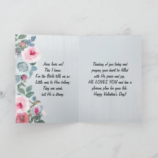 Jesus Loves Me Pink Roses Valentijnsdag Feestdagen Kaart (Binnen)
