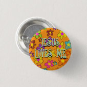 Jesus Loves Me Schattige Retro Bloemenpatroon Sina Ronde Button 3,2 Cm (Voorkant /achterkant)