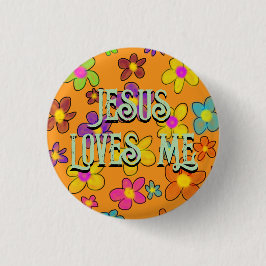 Jesus Loves Me Schattige Retro Bloemenpatroon Sina Ronde Button 3,2 Cm