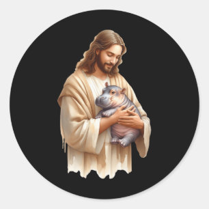 Jesus Loves Moo Deng Bouncy Pig Schattige Ba Ronde Sticker