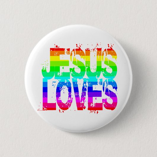 JESUS LOVES RONDE BUTTON 5,7 CM (Voorkant)