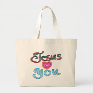 Jesus Loves You beroemd gemaakt door Heart Custom  Grote Tote Bag