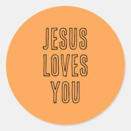 Jesus Loves You Bewerkbaar Sinaasappel & Zwart Sch Ronde Sticker