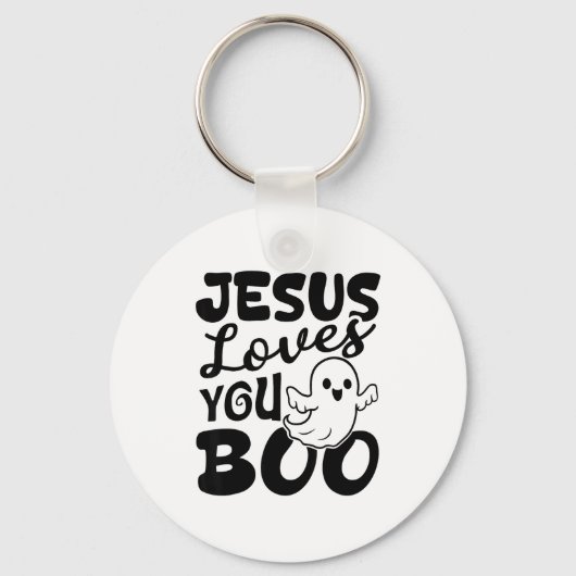 Jesus Loves You Boo Christian Halloween Ghost Funn Sleutelhanger (Voorkant)
