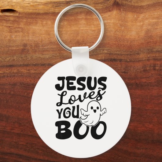 Jesus Loves You Boo Christian Halloween Ghost Funn Sleutelhanger (Voorkant)