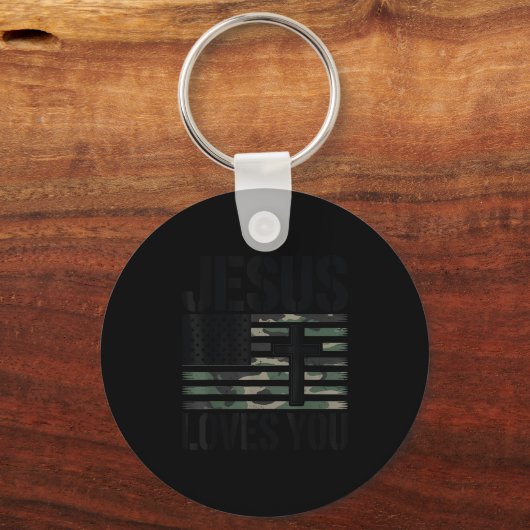 Jesus Loves You Camo Christian 4th July Men Women Sleutelhanger (Voorkant)