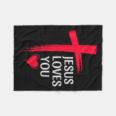 Jesus Loves You Christian Love Cross Heart Design  Fleece Deken (Voorkant (Horizontaal))