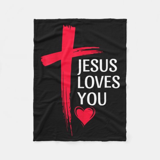 Jesus Loves You Christian Love Cross Heart Design  Fleece Deken (Voorkant)